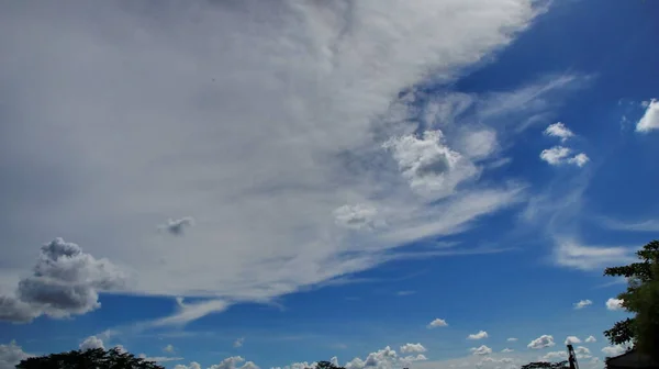 Natural Scenery Trees Fields Background Blue Sky Unique White Clouds — Stock Photo, Image