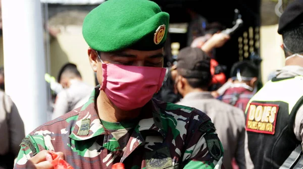 Blurry Soft Focus Images Members Army Police Wear Masks Activities — Zdjęcie stockowe