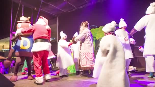 Χριστούγεννα Άγιος Βασίλης Και Φίλοι Τους Διασκεδάζουν Στη Σκηνή Και — Αρχείο Βίντεο