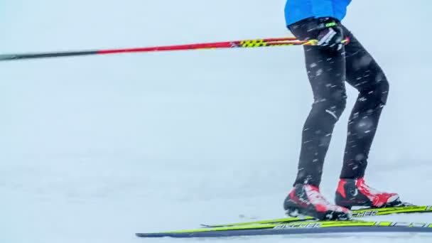 我们可以看到这个人正在爬山越野滑雪 现在是冬天 也是享受户外生活的时候 — 图库视频影像