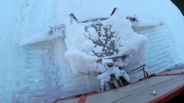 Snow Plow Machine Has Been Cleaning Snowy Road Time Year — Stock Video