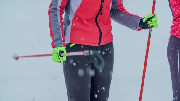 Une Jeune Skieuse Tient Des Bâtons Dans Ses Mains Quelques — Video