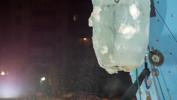 Man Who Climbing Climbing Wall Has Practise Session Hits Ice — Stock Video