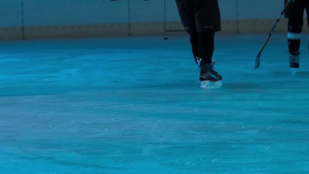 Lichter Der Eishalle Wechseln Wenn Eishockeyspieler Üben — Stockvideo