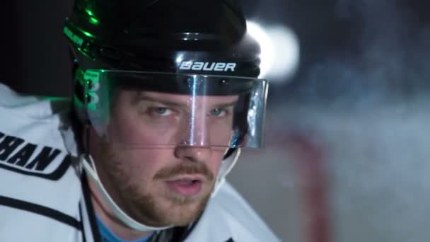 Hockey Player Breathing Deeply Can See Air Very Cold Ice — Stock Video