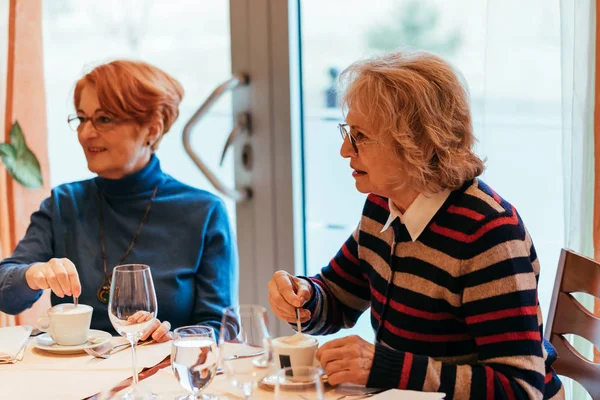 Twee senior vrouwen in restaurant — Stockfoto