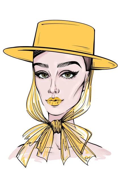 Femme Style Foulard Esquisse Dessinée Main Mode Portrait Illustration Visage — Photo