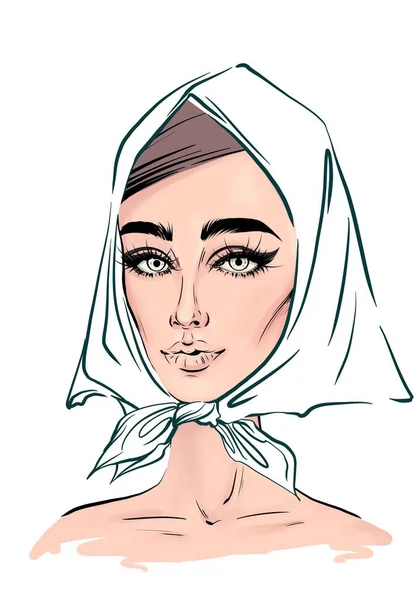 Mode Schöne Frau Digitales Porträt Handgezeichnete Illustration Für Schwarz Weiß — Stockfoto