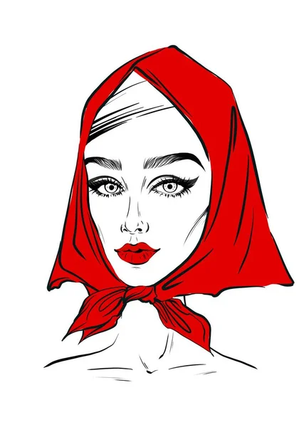 Femme Style Foulard Esquisse Dessinée Main Illustration Portrait Mode Visage — Photo