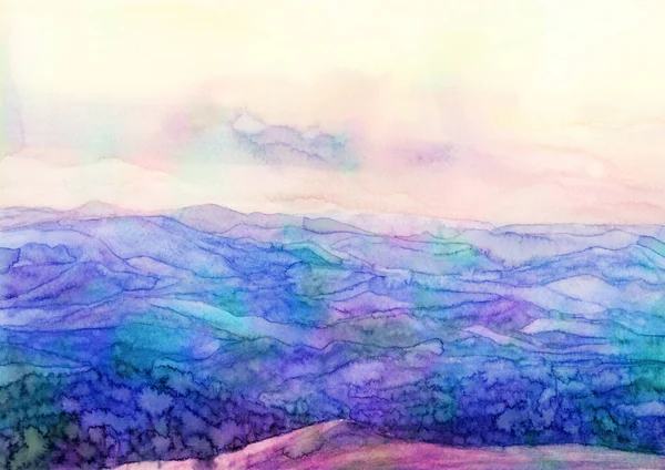 Watercolor Landscape Mountains Hand Painted Background Textured Vibrant Artwork Illustration — Stock Photo, Image