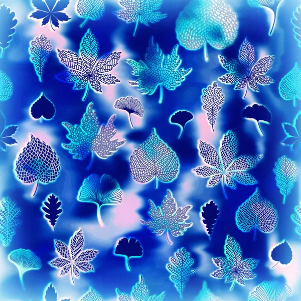 Blue Leaves Seamless Pattern Texture Wallpaper Repeat Beautiful Bright Design — Stock Photo, Image