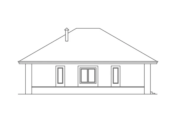 Архитектурный фасад дома. Рисунок коттеджа. Изолированный на белом фоне. Векторная чёрная иллюстрация — стоковый вектор