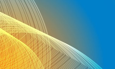 Mavi-sarı arkaplanda birbirine geçmiş çizgiler olan soyut ve güzel bir arkaplan. Asimetrik soyutlama.