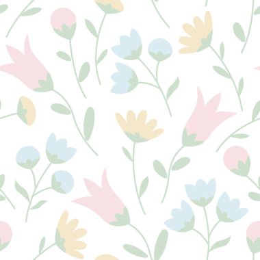 Pastel renklerde kır çiçekleriyle kusursuz bir desen. Yaz çiçekli arka plan.