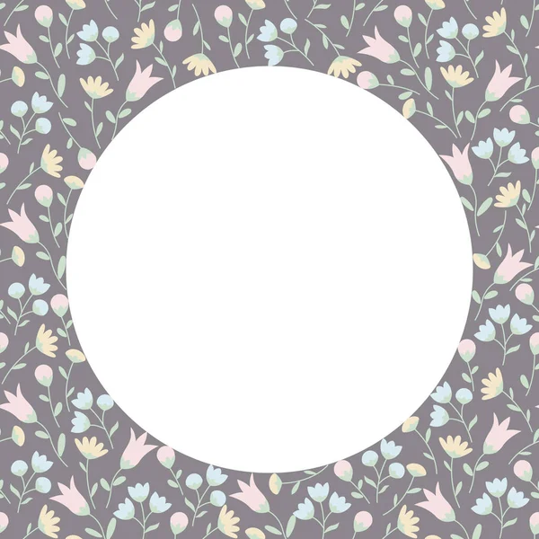 圆形的花框架，野花呈柔和的颜色。 在白色背景上隔离的夏季花卉图案。 矢量说明 — 图库矢量图片