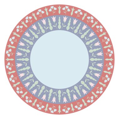 Yuvarlak çiçekli süslemeli dekoratif plaka. Mandala dairesel çiçek deseni. Süslü yemek ile moda arka planı. Vektör illüstrasyonu