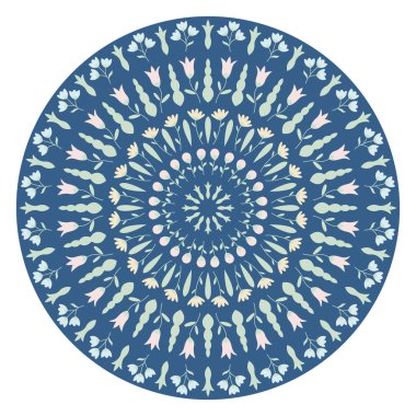 Yuvarlak çiçekli süslemeli dekoratif plaka. Mandala dairesel çiçek deseni. Süslü yemek ile moda arka planı. Vektör illüstrasyonu