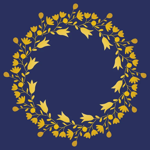 Cadre floral rond décoratif. Couronne de fleurs dorées — Image vectorielle