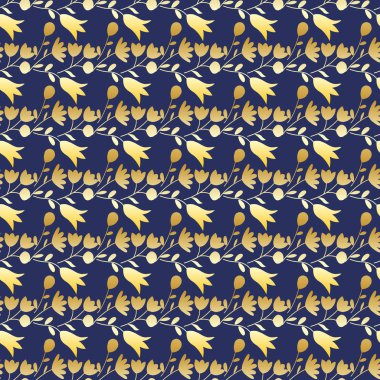 Mavi arka planda altın kır çiçekleri olan kusursuz bir desen. Yaz çiçekli arka plan.