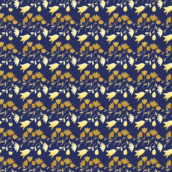 Sömlös mönster med gyllene vilda blommor på en blå bakgrund. Sommar blommig bakgrund. — Stock vektor