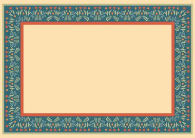 Kare çiçekli süslemeli dekoratif şablon. Yaban çiçekleri ve laleleri olan dikdörtgen bir çiçek çerçevesi..