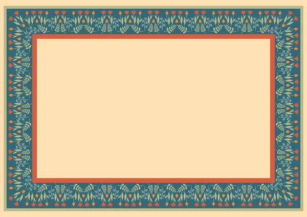 Decorative template with square floral ornament. Rectangular floral frame with wild flowers and tulips. — ストックベクタ