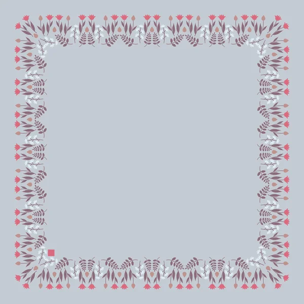 Decorative template with square floral ornament. Boxy floral frame with wild flowers and tulips. — ストックベクタ