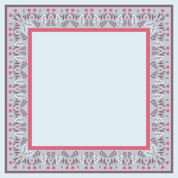 Decorative template with square floral ornament. Boxy floral frame with wild flowers and tulips. — 图库矢量图片
