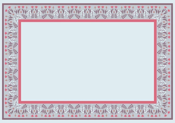 Decorative template with square floral ornament. Rectangular floral frame with wild flowers and tulips. — 图库矢量图片