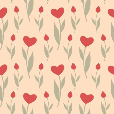 Çiçek lalesi şeklinde kalpleri olan kusursuz bir desen. Bahar çiçeği arkaplanı.