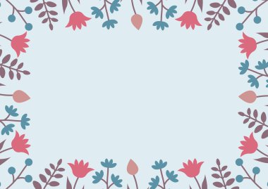 Kare çiçekli süslemeli dekoratif şablon. Yaban çiçekleri ve laleleri olan dikdörtgen bir çiçek çerçevesi..