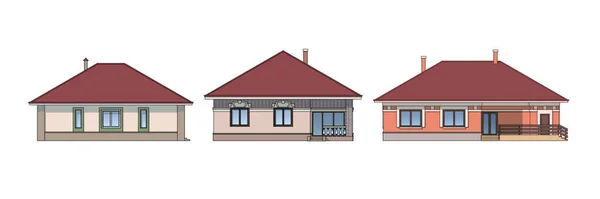 Conjunto de fachadas arquitectónicas de casas. El dibujo de las cabañas. Aislado sobre fondo blanco . — Archivo Imágenes Vectoriales