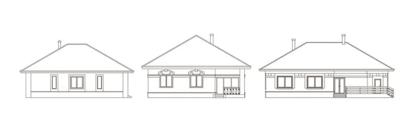 Conjunto de fachadas arquitectónicas de casas. El dibujo de las cabañas. Aislado sobre fondo blanco . — Archivo Imágenes Vectoriales