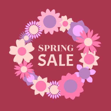 Bahar satış tasarımı. Çiçeksel dekoratif çerçeveli güzel renkli çizimler.