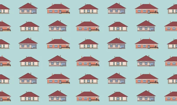 Naadloos patroon met architectonische gevels van huizen. Architectonische achtergrond met tekeningen van huisjes. — Stockvector