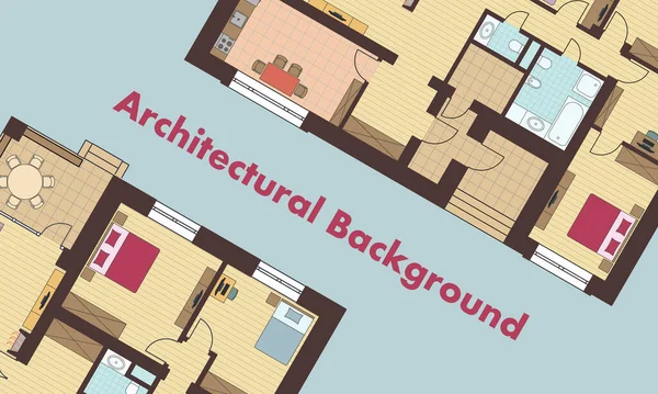 Mimarlık geçmişi. Konut binalarının mimari planları. Kır evlerinin çizimleri. Renkli vektör illüstrasyonu — Stok Vektör
