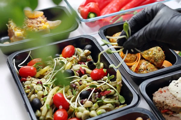 Dieetvoeding Het Bereiden Van Een Evenwichtige Maaltijd Voor Lunch Doos — Stockfoto