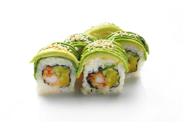 Sushi Traditionele Sushi Broodjes Traditionele Sushi Broodjes Een Witte Achtergrond — Stockfoto