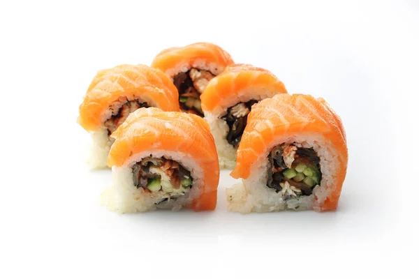 Sushi Japanse Sushi Voor Zeevruchten Traditionele Japanse Sushi Een Witte — Stockfoto
