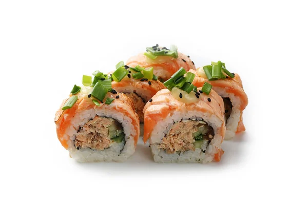 Sushi Japanse Sushi Voor Zeevruchten Traditionele Japanse Sushi Een Witte — Stockfoto