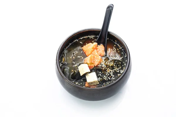 Японський Суп Рибний Бульйон Лососем Крабами Водоростями Традиційна Японська Кухня — стокове фото