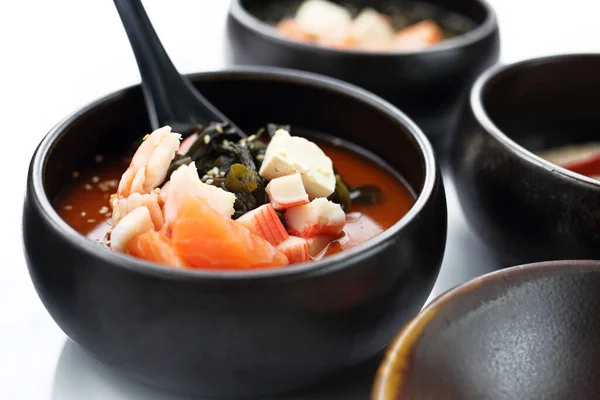 Misoshiru Este Supă Tradițională Japoneză Somon Fructe Mare Bucătăria Tradițională — Fotografie, imagine de stoc