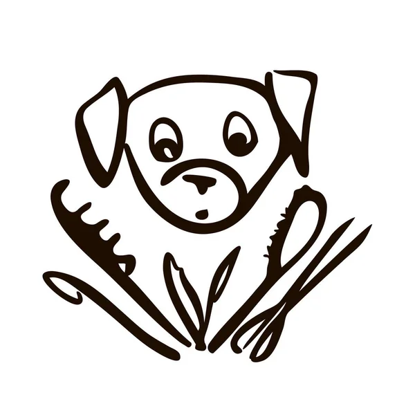 Bonito cão cabeça linha arte desenho — Vetor de Stock