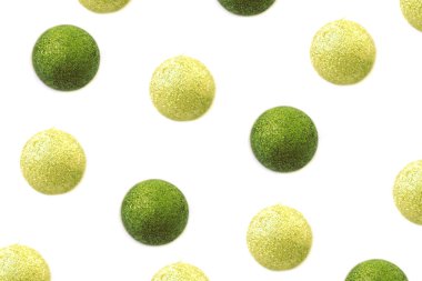 Shiny balls Christmas pattern isolated on white background.