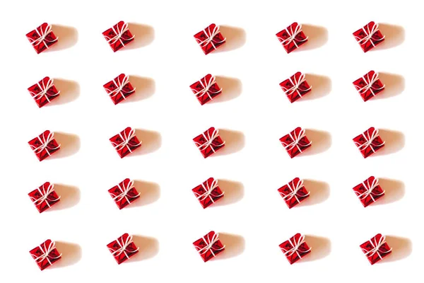 Boże Narodzenie wzór z cute little prezenty, izolowane na białym tle. — Zdjęcie stockowe