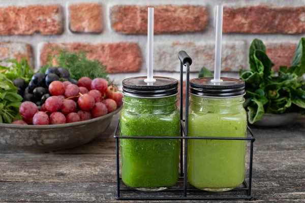 Detox Con Succo Verdura Fresca Succo Frutta Sano Alimenti Antiossidanti — Foto Stock