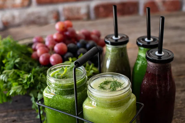 Detox Con Succo Verdura Fresca Succo Frutta Sano Alimenti Antiossidanti — Foto Stock