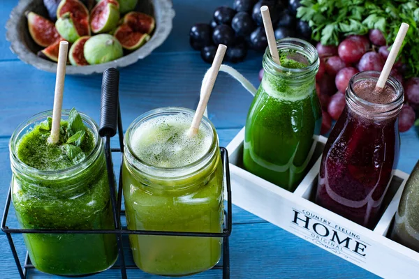 Méregtelenítő Friss Zöldséglével Egészséges Gyümölcslével Antioxidáns Élelmiszerek — Stock Fotó