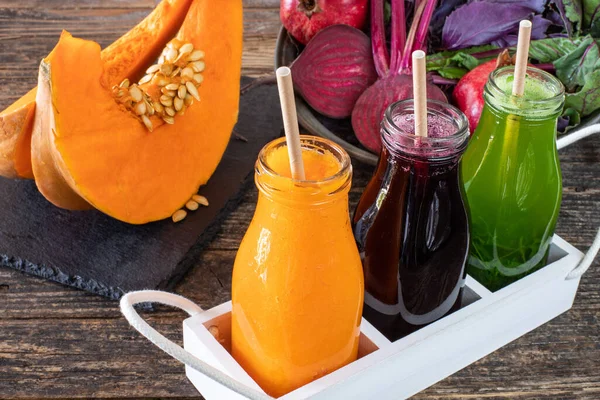 Desintoxicación Con Zumo Verduras Frescas Zumo Frutas Saludables Alimentos Antioxidantes — Foto de Stock