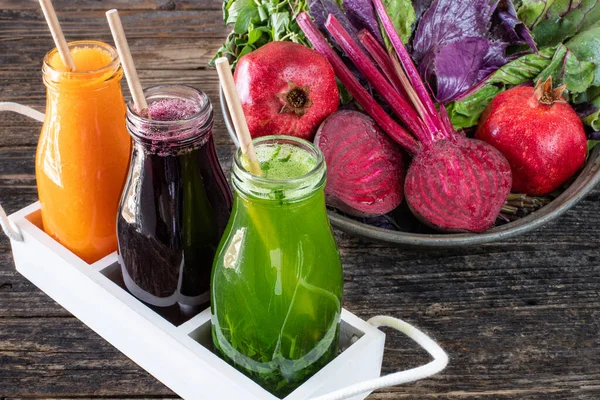 Detox Con Succo Verdura Fresca Succo Frutta Sano Alimenti Antiossidanti — Foto Stock